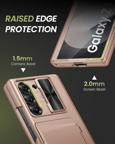 for Samsung Galaxy Z Fold 6 Case with Card Holder, Rose Gold - color: Rose Gold