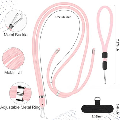takyu Phone Lanyard, 2 Pack Adjustable Cell Phone Lanyard Crossbody Neck Strap & 2 Pack Phone Wrist Strap with Tether Tabs Compatible for iPhone Android Smartphones-Black LPink - color: Lightpink+black