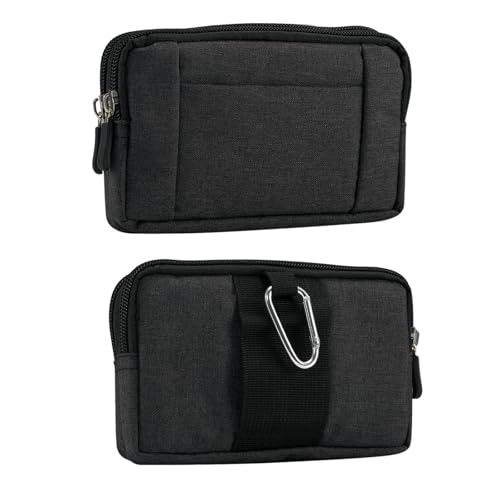 Horizontal Cell Phone Waist Bag Men Black, Waterproof Cell Phone Holder, 5.2"Multifunction Smartphone Belt Clip Holster Nylon Small Outdoor Sport Case Slot Travel Wallet Belt Bag Purse Handbag - color: Black