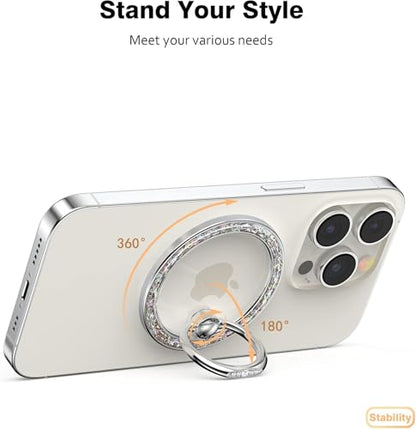 Allengel Magnetic Phone Grip for MagSafe, Magnetic Ring Holder Compatible with MagSafe Phone Ring, 360°Rotating Finger Kickstand for iPhone 16 Pro Max 15 14 13 12 Plus & Android Phone(Bling Silver) - color: Silver