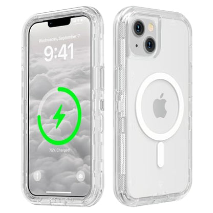 Follaroma for iPhone 14 Case, Magnetic Phone Cover, Clear, 6.1" | Compatible with MagSafe, Heavy Duty Shockproof Protection, Military-Grade Anti-Drop, Dual Layer Transparent Protective Case - color: Clear, size: iPhone 14 6.1''