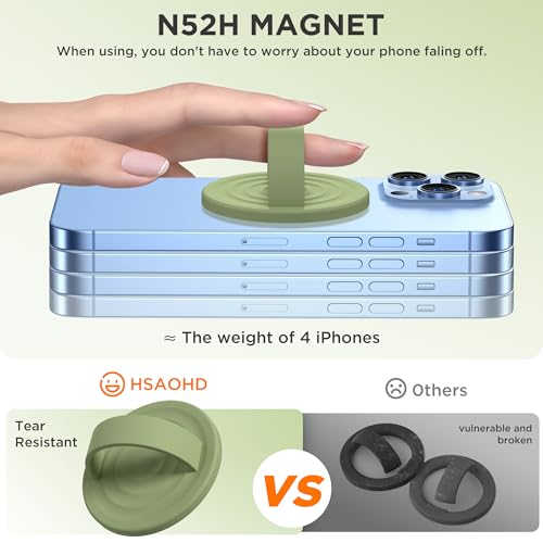 Upgraded Magnetic Phone Grip, Liquid Silicone Soft and Portable, Removable Finger Loop Ring Grip Holder for iPhone, Strong Magnetic Attraction, Compatible with MagSafe Phone Case, Tea Green - color: Tea Green