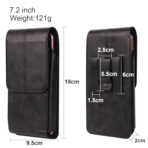 Phone Pouch with Belt Clip Leather, Mobile Phone Waist Pack Black - color: Black, size: 7.2 INCH