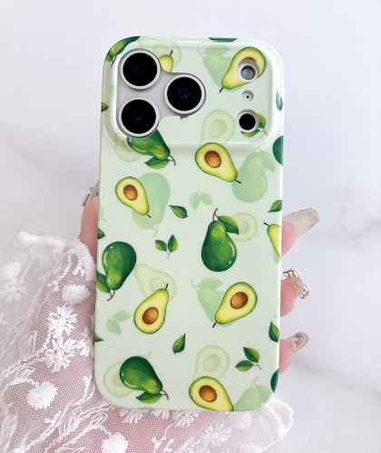 Qokey Compatible for iPhone 17 Pro Max Case 6.9 Inches, Fruit Avocados on Garden, Glossy Texture Fingerprint-Resistant Shockproof Phone Cover for Women Girls, Avocado Green - color: Avocado Green