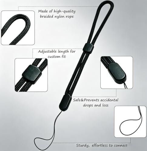 5 Pack Adjustable Wrist Straps, Black Nylon Hand Lanyards, Anti-Lost Wristlet Tether with Adjustable Slider for Cell Phones, Cameras, GoPro, USB Drives, Keys - Universal Fit