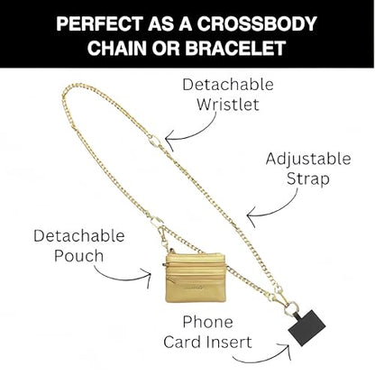 Clip and Go Strap for Phone with Wallet Crossbody - color: Black Chain
