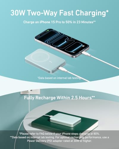 Anker MagGo Power Bank, 10,000mAh Qi2-Certified 15W Portable Charger | Slim and Fast MagSafe-Compatible Battery Pack, Ergonomic Design, for iPhone 16 / 15 / 14 / 13 Series and More - color: Green
