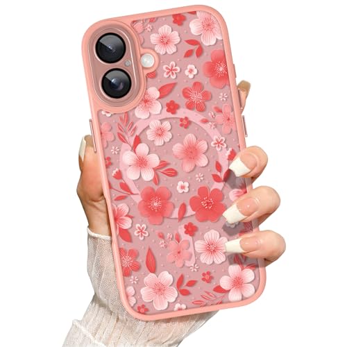 for iPhone 17 Case Pretty Floral Cherry Blossom Design | [Compatible with Magsafe] Full Camera Protection for Women Girls Translucent Matte Magnetic Cover Pink - color: Cherry Blossom/Pink, size: iPhone 17