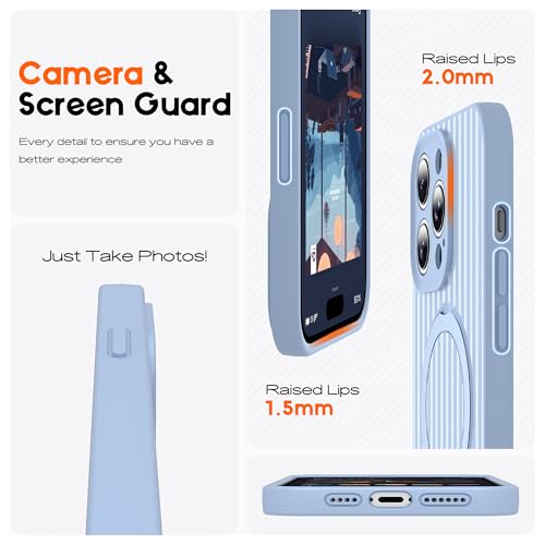 SKYLMW Striped Case for iPhone 14 Pro Max with Stand,6.7" Blue/White | Aesthetic Striped,Magnetic Stand,Compatible with Mag-Safe,Silicone 14 Pro Max Phone Case - color: Blue/White, size: Iphone 14 Pro Max