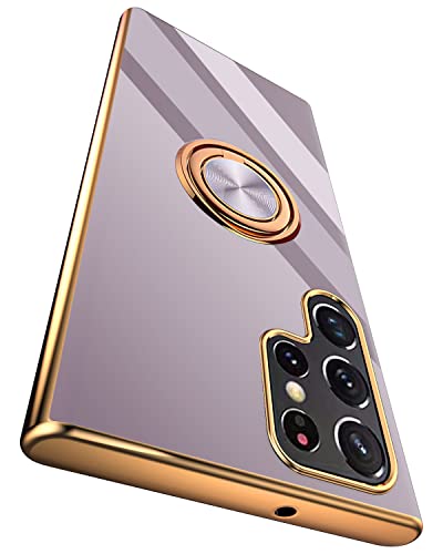 Compatible for Samsung Galaxy S22 Ultra Case with Ring Holder Kickstand [with Magnetic] Soft TPU Shockproof Electroplated Protective Phone Case for Galaxy S22 Ultra 5G Purple - color: Purple, size: Galaxy S22 Ultra