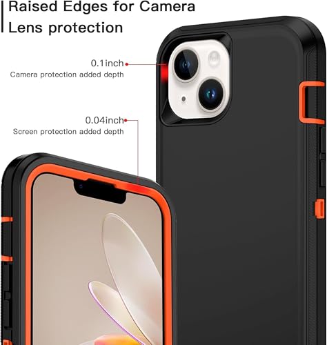 Apple iPhone 13 / iPhone 14 / iPhone 15 / iPhone 16e Case (6.1") Rugged Case Heavy Duty Shockproof Dust/Drop Proof Dual Layer Cover Orange - color: Orange