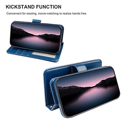 Bocasal Detachable Wallet Case Card Holder for iPhone 14 Plus, Blue | RFID Blocking Kickstand Card Slots Holder PU Leather Magnetic Shockproof Wrist Strap Removable Flip Protective Cover 6.7 inch - color: Blue