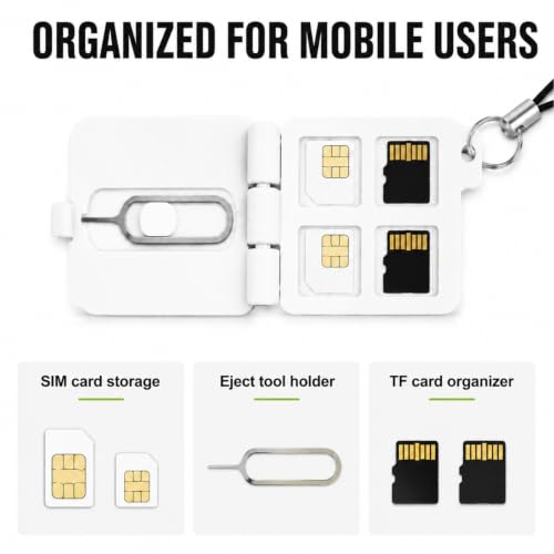Portable SIM Card Eject Tool Storage Small Box Detachable Lanyard (White) - color: White