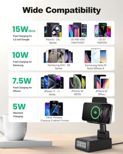 Gifts for Men Cell Phone Stand with Wireless Bluetooth Speaker and Wireless Charger, Phone Charger Stand with Digital Alarm Clock for iPhone, Birthday Gifts for Men,Boyfriend,Dad,Women,Christmas