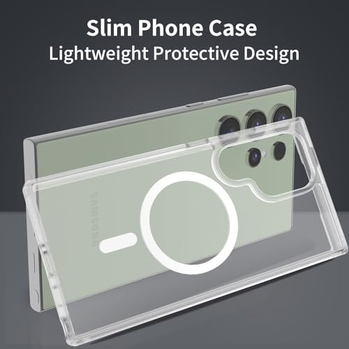 for Samsung Galaxy S24 Ultra Case Magnetic, [Compatible with Magsafe] 6.8 Inches Slim Fit Wireless Charging TPU and PC Shockproof Anti-Slip Protective Phone Cover, Matte Clear - color: Matte Clear Magnetic
