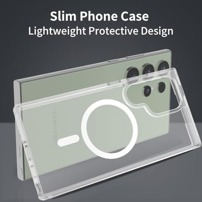 for Samsung Galaxy S24 Ultra Case Magnetic, [Compatible with Magsafe] 6.8 Inches Slim Fit Wireless Charging TPU and PC Shockproof Anti-Slip Protective Phone Cover, Matte Clear - color: Matte Clear Magnetic
