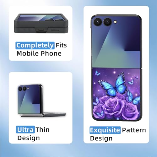 for Z Flip 7 Case Ultra Thin 1.2mm Matte Hard PC Phone Cover- Anti-Scratch Anti-Fingerprint Slim Fit Shockproof Protection Cover for Samsung Galaxy Z Flip 7 Case,Blue Butterfly Roses - color: Blue Butterfly Roses