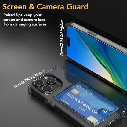 for iPhone 15 Pro Crystal Clear Card Case, [Slim & Protection][Up to 2 Cards] Anti-Yellowing Flexible TPU Wallet Case with Card Holder 2023 - size: iPhone 15 Pro