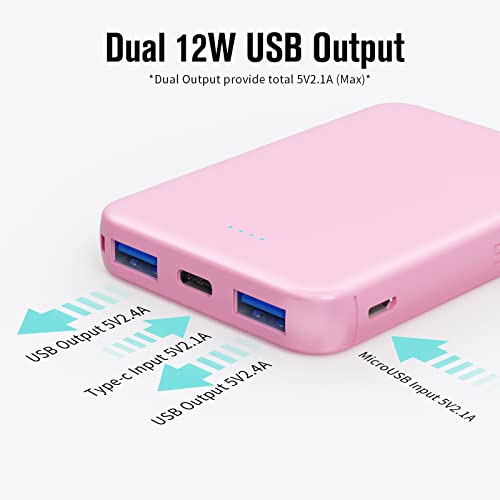 S22 Portable Charger, Mini Colorful Power Bank, 5000mAh External Battery Pack Compatible with iPhone 15/14/13/12/11/X All Series and Android Phone, Pink - color: Red