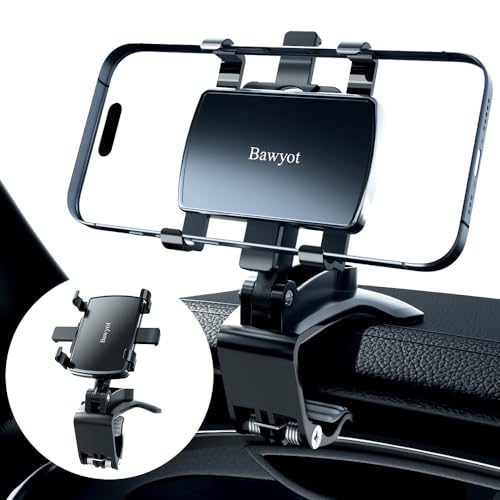 Car Phone Holder Mount Dashboard Upgrade 360 Degree Rotation Rear View Mirror and Sun Visor Multifunctional Clip Design Car Universal Phone Mount Compatible with 4-7 inch cellphones