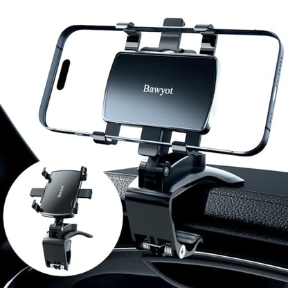 Car Phone Holder Mount Dashboard Upgrade 360 Degree Rotation Rear View Mirror and Sun Visor Multifunctional Clip Design Car Universal Phone Mount Compatible with 4-7 inch cellphones