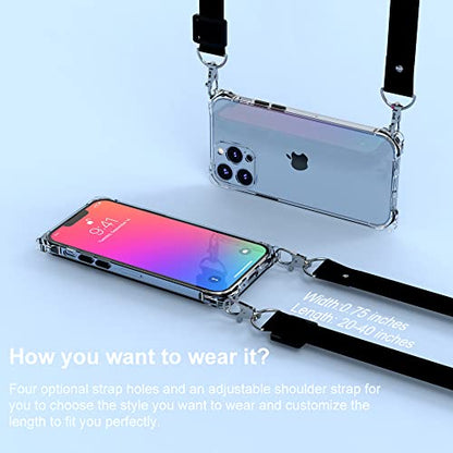 for iPhone 13 Pro Max Crystal Clear Case with Detachable Adjustable Crossbody Strap, Slim Fit Shockproof Protective Phone Case with Anti-Lost Shoulder Neck Lanyard for Girls and Women - size: iPhone 13 Pro Max