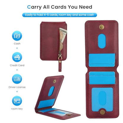HAII for MagSafe Card Wallet Bag compatible with MagSafe Invisible Ultra-Thin Lightweight Kickstand Magnetic Mobile Wallet Man Woman, 4 Card Slots + 1 Zipper Cash Bag. (Red, Zipper) - color: Red, size: 4 Card Slots + 1 Zipper Cash Bag - Zipper