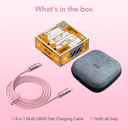 MFish 240W 4-in-1 Fast Charging Cable, Pink, 10FT - color: Pink, size: 10FT