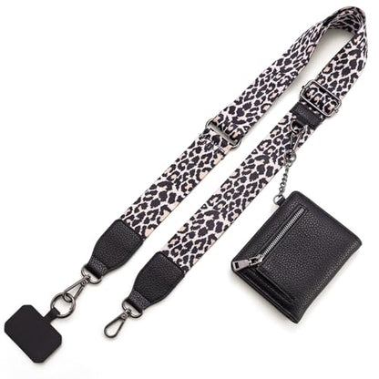 Diaclara Clip and Go Phone Strap with Zipper Pouch- Stylish Crossbody Adjustable Chain Lanyard with Leather Wallet for All Phones, Leopard Print - color: Leopard Print