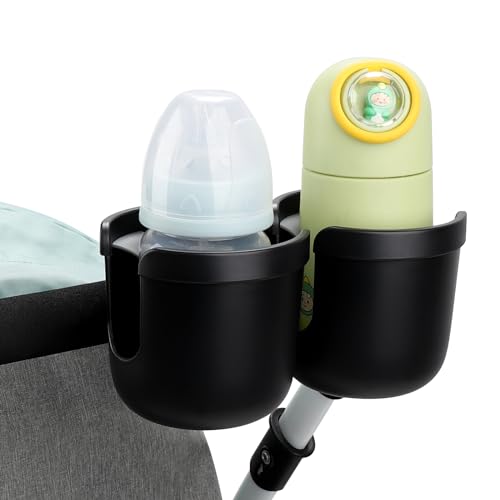 Accmor Stroller Cup Holder, Drinks Holder Bike Walker Wheelchair - color: All Black-Double Holder