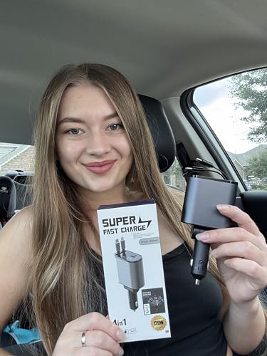 Ulti Charge iPhone Car Charger USB C Fast Charge Retractable 120W 4-Port - size: Retractable Lightning & USBC
