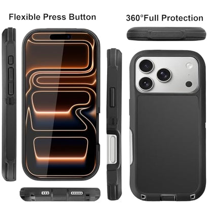 for iPhone 17 Pro Max Case with 2 Camera Lens Protector & 2 Screen Protector, Heavy Duty Full Body Protective Phone Case 6.9" (Belt Clip,Black) - color: 17 Pro Max-Belt Clip+Black