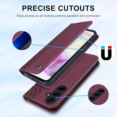 Wallet Case for Samsung Galaxy A36 5G 2025 6.7 inch - PU Leather Flip Cover with Card Holder Slots, Strong Magnetic Folio Kickstand Phone Case, Wine Red - color: Wine Red, size: Samsung Galaxy A36 6.7"