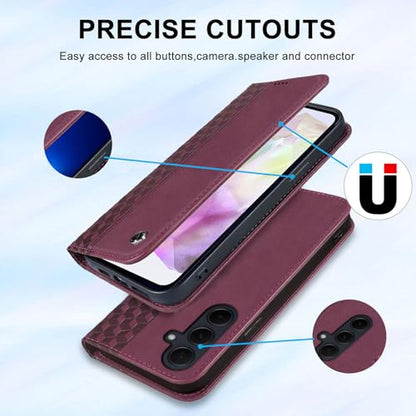 Wallet Case for Samsung Galaxy A36 5G 2025 6.7 inch - PU Leather Flip Cover with Card Holder Slots, Strong Magnetic Folio Kickstand Phone Case, Wine Red - color: Wine Red, size: Samsung Galaxy A36 6.7"