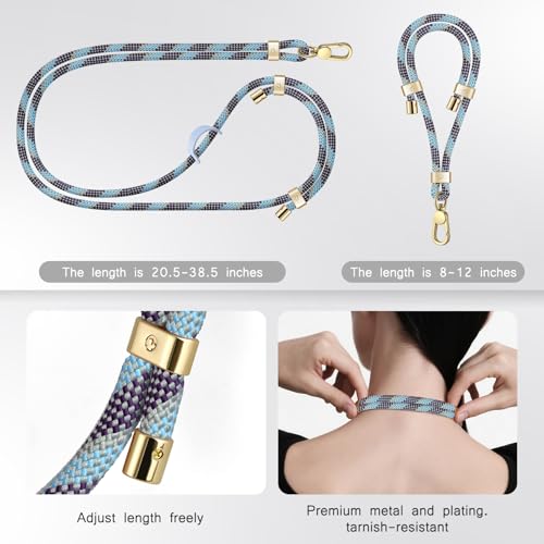UKON Cell Phone Lanyard,Crossbody Lanyard and Wrist Strap Premium Metal Buckle Phone Charms with 2 X Clear Patch Compatible with All Smartphone(LightPurple) - color: Lightpurple