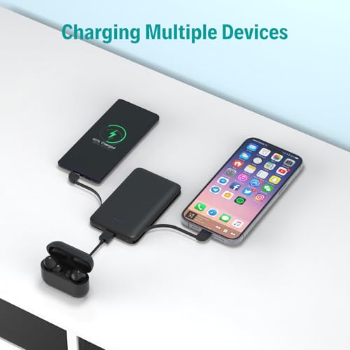 Sethruki Smallest Portable Charger with Built-in Cables 5000mAh,Ultra Slim Power Bank,Mini High Speed External Battery Packs,Lightweight USB C Phone Charger for iPhone Samsung Google Android (Black) - color: black