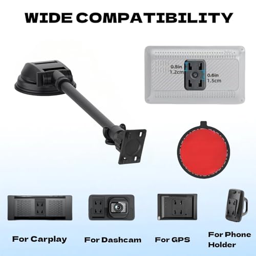 Carplay Screen Mount with 11.8” Long Arm, 360° Adjustable Aluminum Alloy Arm, Strength Windshield Dashboard Mount with 78mm Strong Adhesive Disk for All Car Display Holder