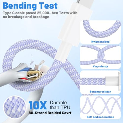 20W Lightning Cable to USB C, [Apple MFi Certified] Braided Fast Cable - color: Purple, size: 20W-6FT+10FT