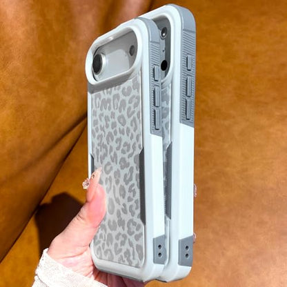 Cute White Leopard Light Gray Cheetah Case for iPhone 17 Pro Max | Heavy Duty Tough Rugged Full body Protection Shockproof Protective Phone Case for Women Girls - color: iPhone 17 Pro Max