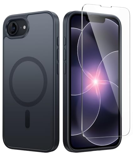 FNTCASE for iPhone 17e/16e Case Silicone Magnetic Black | Compatible with MagSafe, Screen Protector, Matte Textured, Military Grade Drop Protection Slim Rugged Shockproof Phone Cover - color: Black
