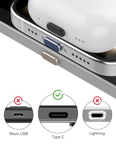 USB C Dust Plug for iPhone 17 Series,4Pcs Aluminum+4Pcs Silicone,Deep Blue - color: Blue