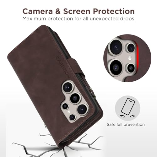 for Samsung Galaxy S24-Ultra-Wallet Case: with RFID Blocking Card Slots (6 Cards) | Soft PU Leather Magnetic Snap Zipper Pocket | Crossbody Wrist Strap Protective Phone Cover - Coffee - color: Coffee, size: Galaxy S24 Ultra（6.8‘’）
