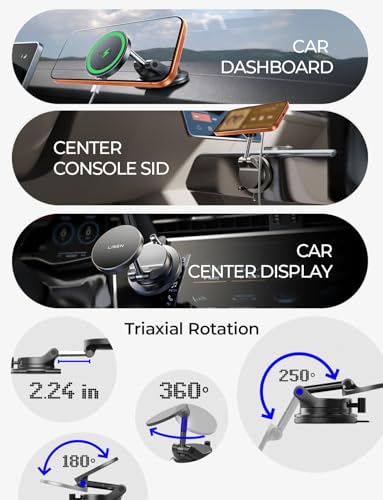 LISEN 15W MagSafe Car Mount Charger, Magnetic Wireless Car Phone Holder - color: Black, size: 1 Pack