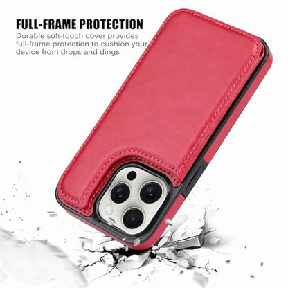 Compatible with iPhone 15 Pro Max 6.7” Wallet Case +1 Screen Protector, Slim Protective case with Card Holder, PU Leather Kickstand Card Slots Case -Rose Red - color: Rose Red