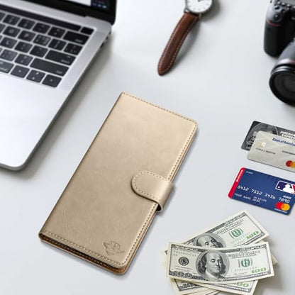 Wallet Case for iPhone 15 Pro Max 6.7", Golden | RFID-Blocking Card Holder, Kickstand, Magnetic Closure, PU Leather Folio Flip Cover, Protective Women Men Cases - color: Golden, size: iPhone 15 Pro Max