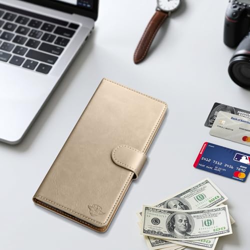 Wallet Case for Samsung Galaxy S25 Ultra, Golden | RFID-Blocking Card Holder, Kickstand, Magnetic Closure, PU Leather Folio Flip Cover, Protective Women Men Cases - color: Golden, size: Samsung Galaxy S25 Ultra