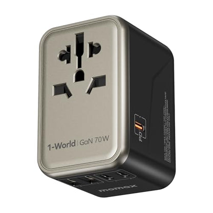 MOMAX 70W GaN Universal Travel Adapter, All-in-One Travel Charging - color: Gold, size: 70W
