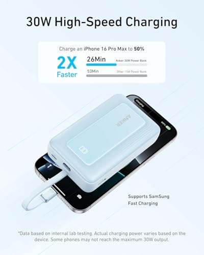 Anker Zolo Power Bank,20,000mAh 30W Portable Charger with Built-in USB-C - color: Blue, size: 20000 MAh