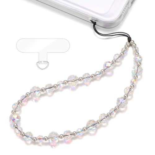Crystal & Pearl Phone Charm Wrist Strap, Beaded Lanyard Wristlet Chain, Hands-Free Bracelet Strap for Phone Cases - color: Crystal