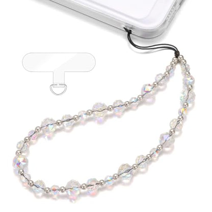 Crystal & Pearl Phone Charm Wrist Strap, Beaded Lanyard Wristlet Chain, Hands-Free Bracelet Strap for Phone Cases - color: Crystal